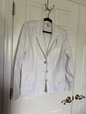 Merona White Linen Blazer Jacket XL Button Closure Pockets Long Sleeve