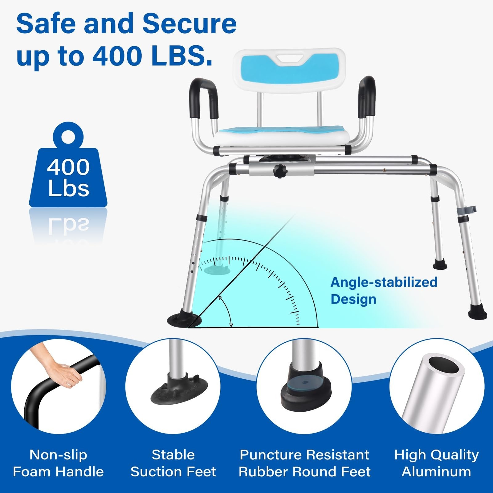 Sliding Shower Chair,Height Adjustable Tub Transfer Bench,360° Shower Swive