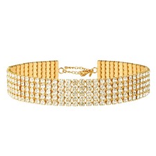 5 Row Rhinestone Choker Necklace Gold Sparkling Diamond Chokers Crystal Rhinesto