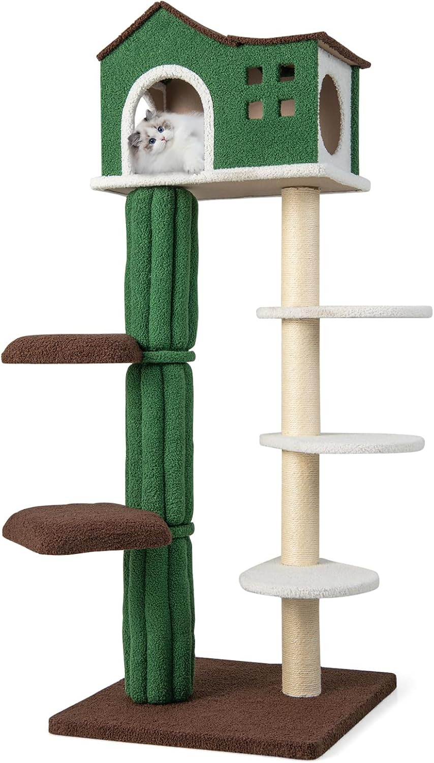 Struttura Tiragraffi 153 cm Rinforzata - 5 Livelli e Cuccia in Peluche