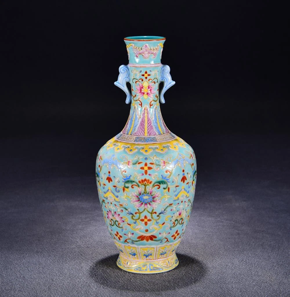 雍正年製粉彩三口葫芦瓶、サイズ約高さ24cm径约16cm 【公式通販】