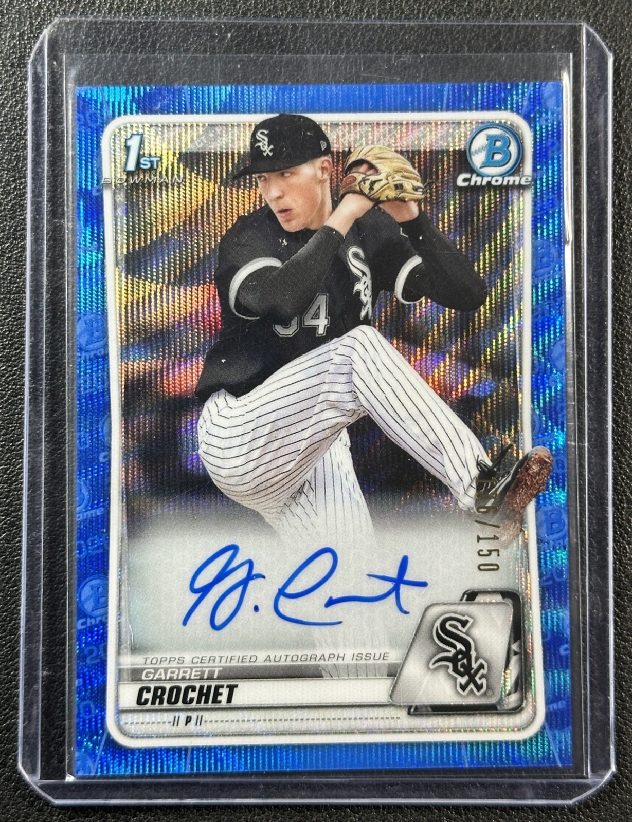 GARRETT CROCHET 2020 BOWMAN DRAFT CHROME PICK AUTO BLUE WAVE REFRACTOR RC /150