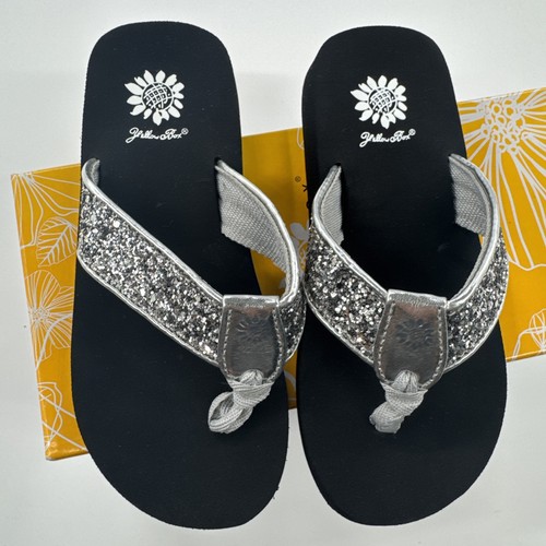 Sandalias Caja Amarilla Jóvenes Niñas Talla 1 Carolina Plateadas Bling Chanclas Playa NUEVAS - Imagen 4 de 9