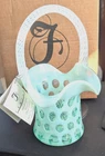 Fenton Willow green cased glass coin dot windows basket with 2002 Catalog set
