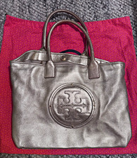 Tory Burch Metallic gold/silver Logo Tote Magnetic Closure Lined Inner Pockets