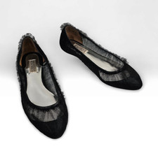 BADGLEY MISCHKA Black Ruched Mesh Ballet Flats 8M