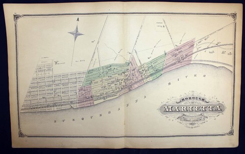 1875 Plat Map Borough of Marietta / Fulton Township Lancaster County PA