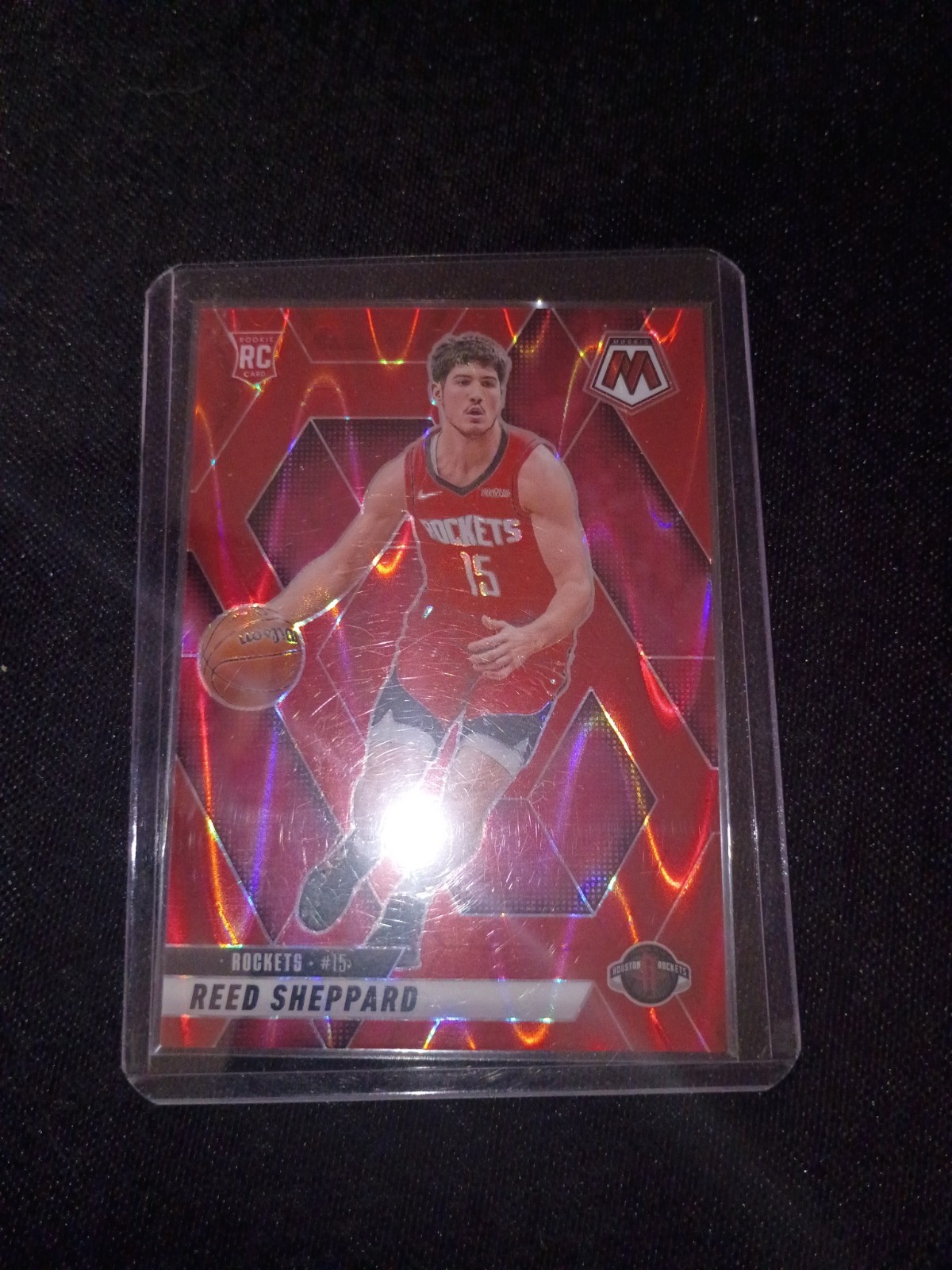 2024-25 Panini Mosaic #249 Reed Sheppard Red Seismic Colormatch /299 Rockets RC