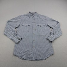 Wrangler Shirt Mens Medium Blue Plaid Western Pearl Snap Performance Roll Tab
