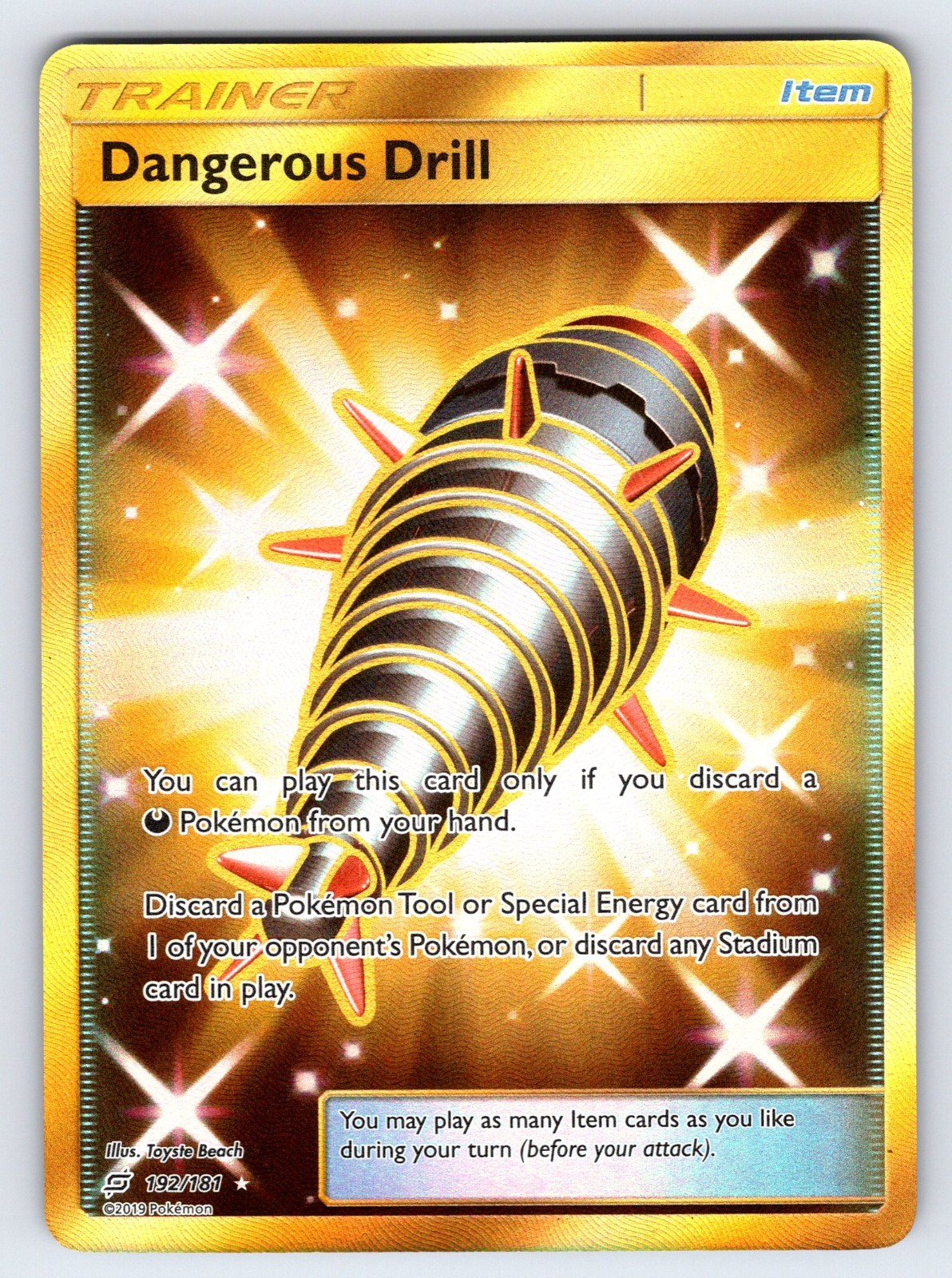 Dangerous Drill 192/181 S&M Team Up Pokemon Card TCG Nintendo Gold Secret Rare