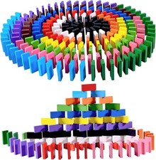 OBTANIM 600 Pcs Colorful Wooden Domino Blocks Set Tile Bulk Building Racing Stac