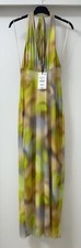 ZARA MULTICOLOUR TIE DYE PRINT OPEN BACK LONG HALTER TULLE DRESS SIZE M BNWT