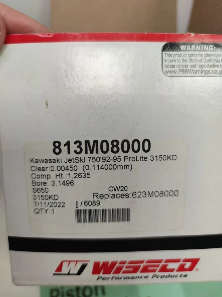 Комплект поршней Wiseco для гидроциклов Kawasaki 750 футов 92-95 Pro-Lite 3150KD #813M08000. - Изображение 3 из 4