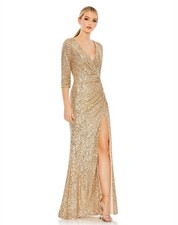 Mac Duggal 42015 Ruched Sequin Trumpet Gown Sz 10 Light Gold