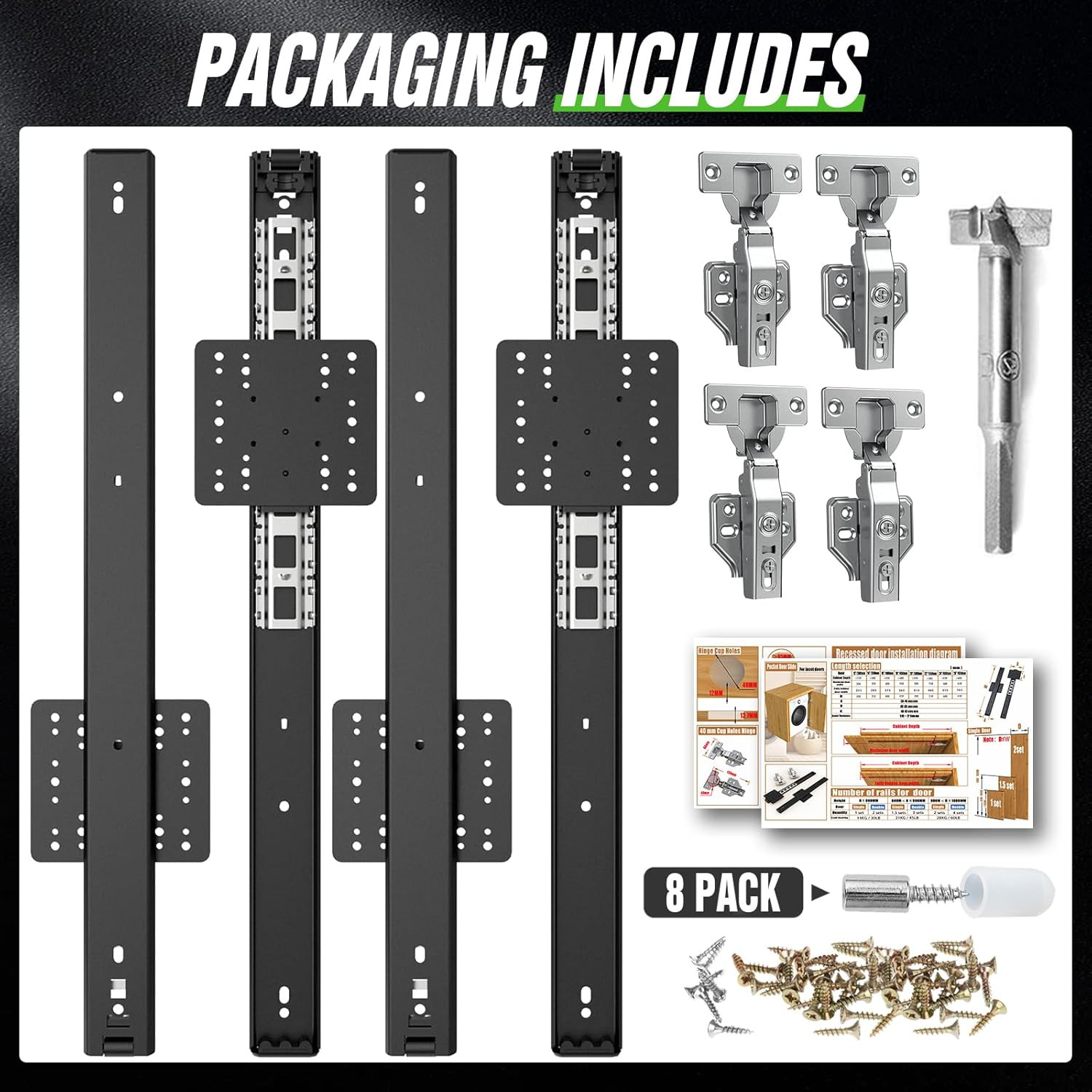 Inset Cabinet Pocket Door Slide Hardware Kit - 14 Inch, 4 Pieces