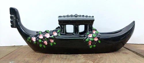 Vintage Brush McCoy Mid Century Art Pottery Grandola Boat Black Planter 12"