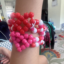 Beaded Adjustable Bracelets Pink Red White Co...