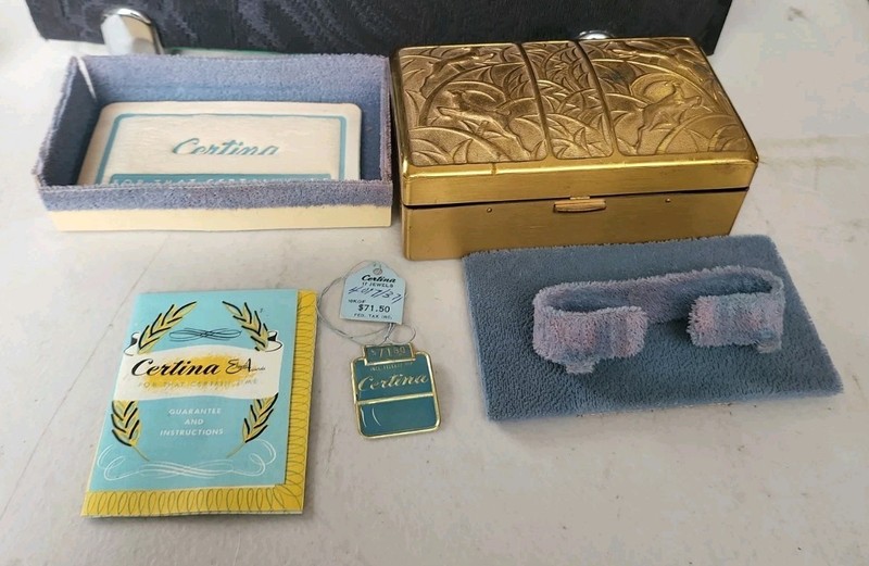 Vintage 1951 CERTINA EA Watch Box Art Deco Style Brass 4.25x2.5x1.5