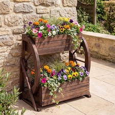 2-tier Raised Garden Bed Rustic Wood Wagon Planter with Drainage Holes