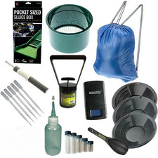 22pc Gold Panning Kit Set Black Gold Pans Mini Pocket Sluice Box  More