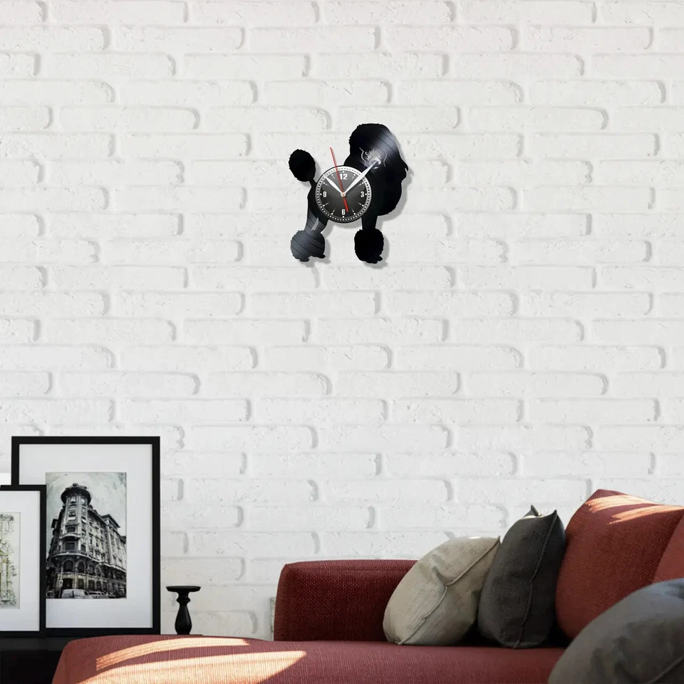 Poodle Vinyl Wall Clock Record Silent Clock House Decor Gift Dog Pet Animals - Image 2 of 2
