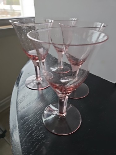 Hand Blown Tulip Pink Bubble Wine Glasses Contemporary Set Of 4 - Picture 5 of 18