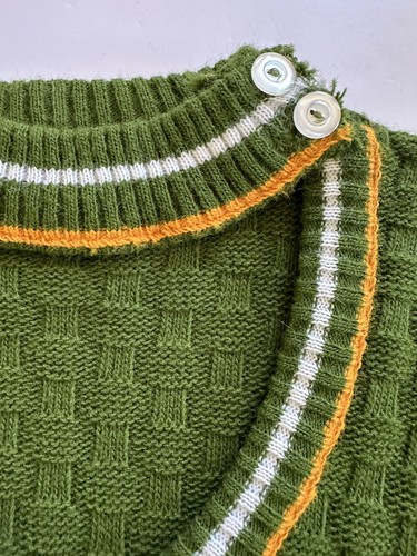 Maglione Scoop Vintage Collo Junior L anni '60 '70 Verde Acrilico Tessuto a Cesto - Foto 10 di 12