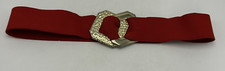 Vintage Womans Cinch Belt 80's Red Stretch Large Buckle Gold Tone Elastic M Read