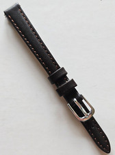 10mm - Dark Brown Genuine Leather Watch Band -  Silver Buckle / w Pins 