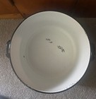 Vintage Farmhouse White Enamelware Black Trim Large Stock Pot Lid Enamel Pot — photo 5