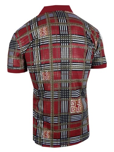 Designer Italian Mens Polo Shirt Plaid Gold Highlights Slim Fit Stretch 3 Button - Picture 18 of 18