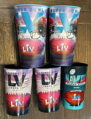 Lot of 5 Super Bowl LV 55 & LVII 57 Chiefs Bucs Eagles Party Cups w ...