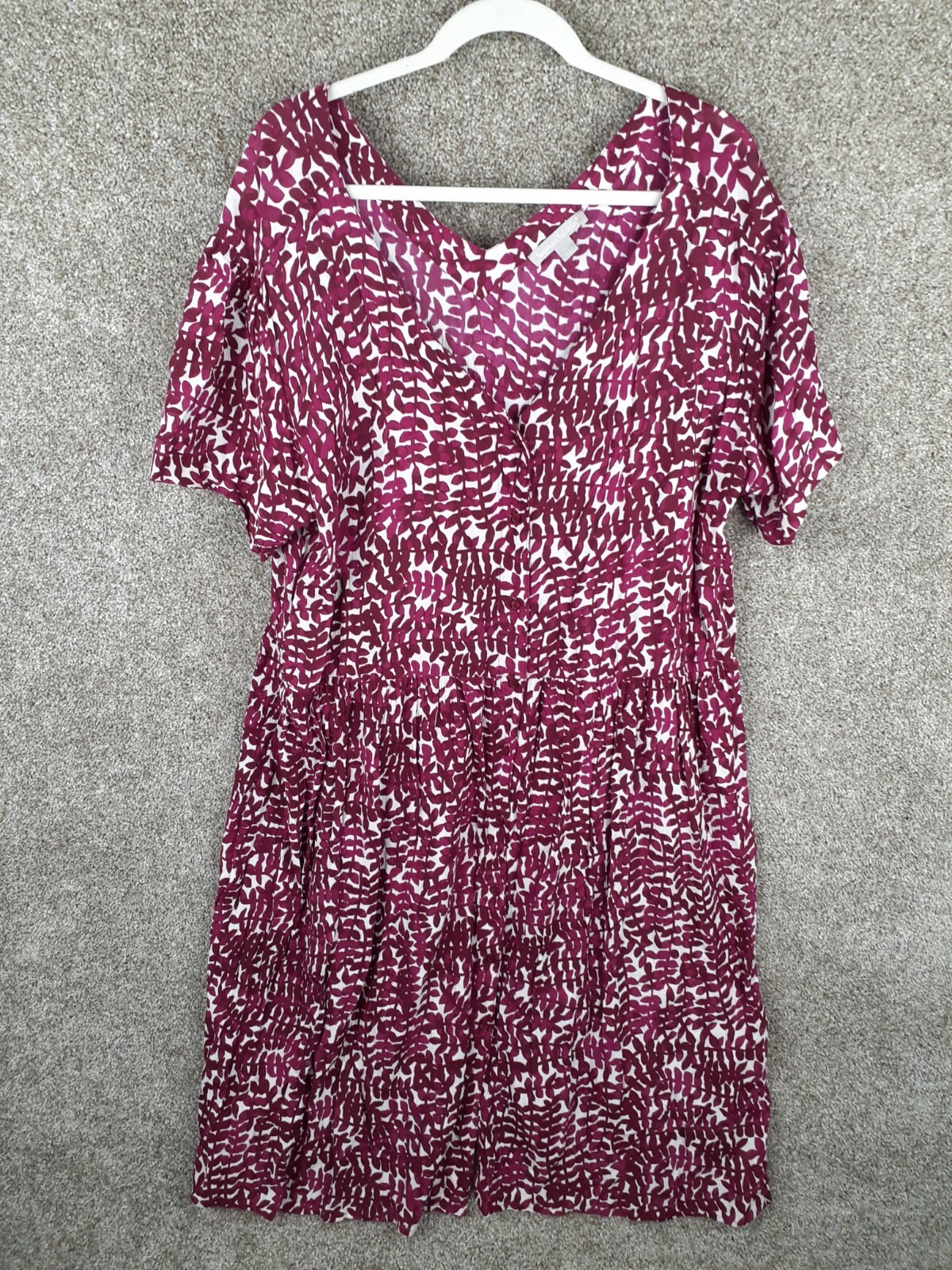 Woman Within Crinkle Dress Womens 3X Plus Pink White Short Sleeve Button Front