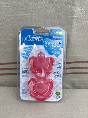 Dr Brown's Happy Paci 0-6m Pack of 2 Silicone Pacifiers  -PINK-