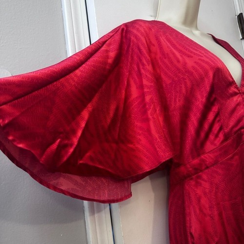 Fe Noel Women’s Size 4 Palm Leaf Red Maxi Dress with Flutter Sleeves and V-Neck - 第 6/14 張圖片