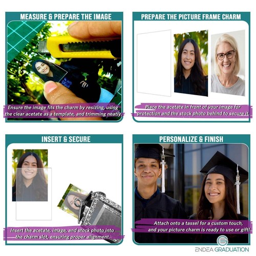 Borla negra graduación Endea con marco de fotos encanto y caída de fecha del año - Imagen 4 de 28