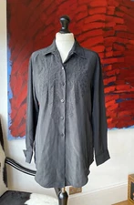 Black Embroidered Vintage Shirt Blouse With Embroidery Ladies Size 10  New