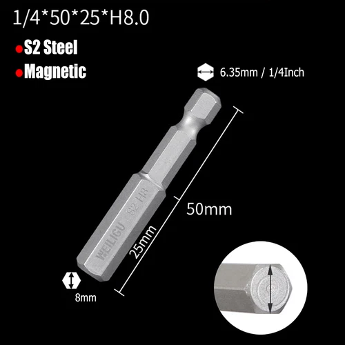 H0.9 to H14 Hexagon Magnetic Bit Socket Wrenches S2 Steel 1/4" for Hexagon Bolts - Picture 20 of 30