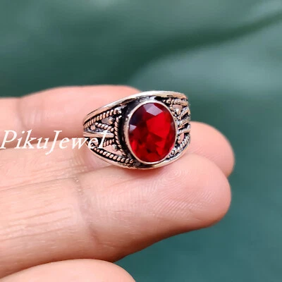Bague en argent sterling 925 pierre précieuse grenat à facettes tout bijou ca... - Photo 1/4