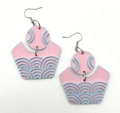 Two Tone Floral Dangle Earrings -  3D Printed - Geometric - Color Blocking