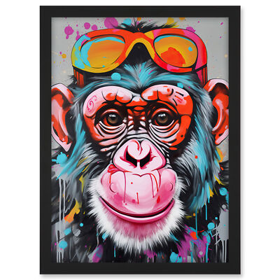 Schimpanse Affe mit Sonnenbrille Graffiti Pop Art gerahmtes Kunstbild Druck A3
