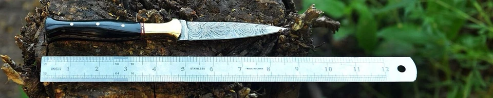 Hecho a mano Damasco acero caza daga hoja fija bota cuchillo funda Full Tang Foto 3 de 4