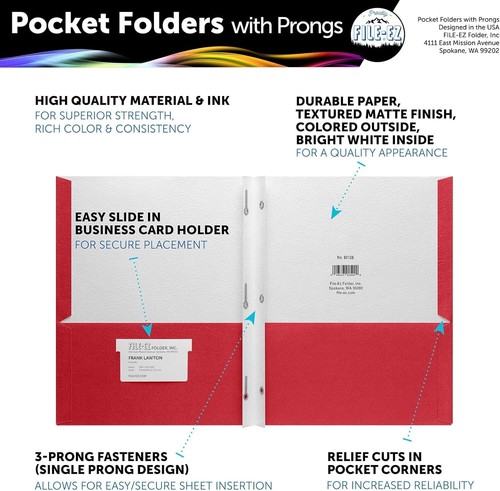 Durable Matte Red Two-Pocket Folders with 3-Prong Fasteners - 25-Pack - Picture 4 of 9