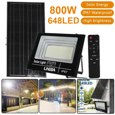 800W 648 LED Solar Dusk to Dawn Light Outdoor Garden Wall Security Flood Lamp US