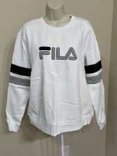 Fila Women  s White Crew Neck Long Sleeve Fleece Inside Pullover Sweater s XL