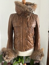 Womens Belstaff Gold Label Brown Leather Jacket With Real Fur Trim Size Eur 40