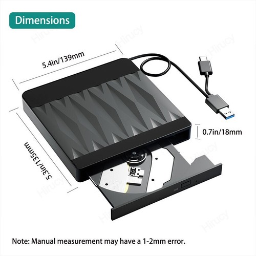 External Blu-ray DVD Drive Portable BD/DVD/CD -/+RW Player Burner Optical Drives - Picture 7 of 8