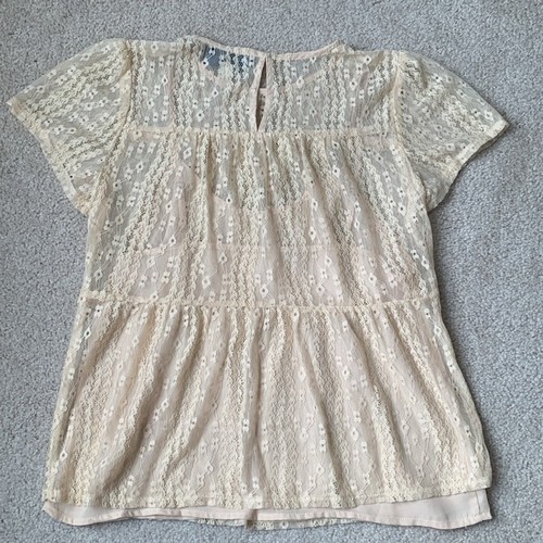 Blue Rain Lace Blouse & Camisole Short Sleeves Ivory Small Retro Boho Feminine - Picture 4 of 16