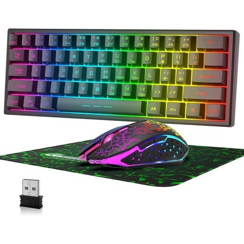 60% Kabellose  Gaming 2,4-GHz-Tastatur-Maus-Komb Wiederaufladbar Rainbow backlit