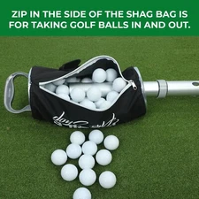 Golf Ball Shag Bag with Aluminum Tube Easy Pickup Zippered Bag Made in the USA